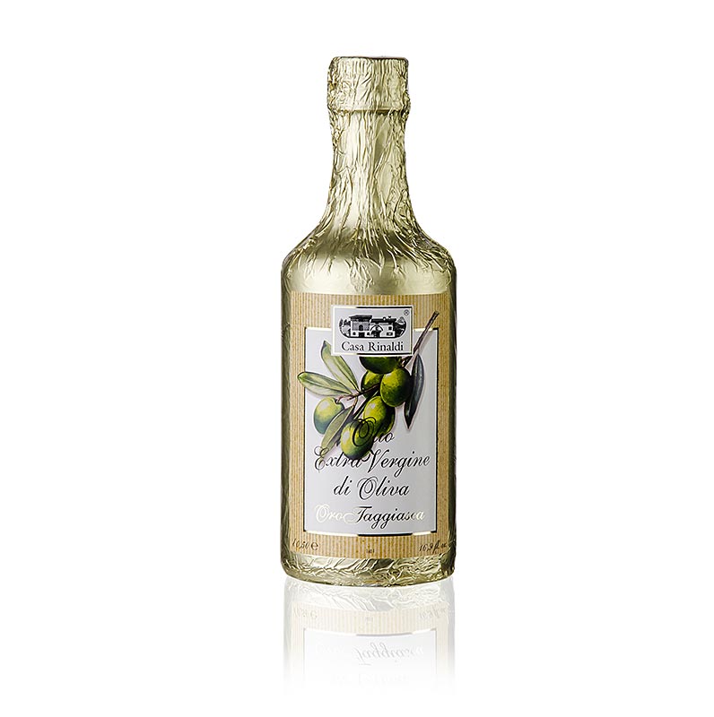 Olio extravergine di oliva Casa Rinaldi Oro di Taggiasca, non filtrato, foglia oro - 500ml - Bottiglia