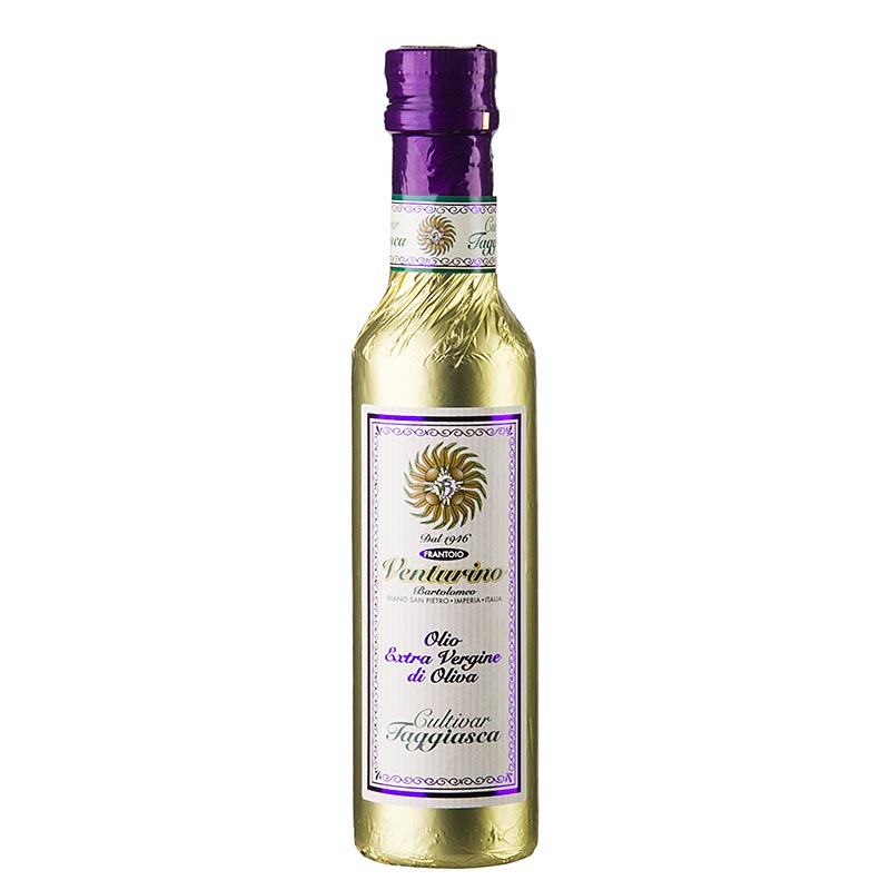 Olio extra vergine di oliva, Venturino, olive taggiasche 100%, foglia oro - 250 ml - Bottiglia