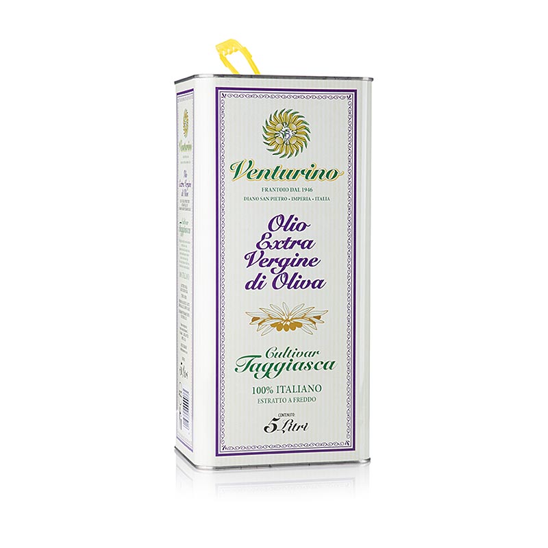 Aceite de oliva virgen extra, Venturino, 100% aceitunas Taggiasca - 5 litros - frasco