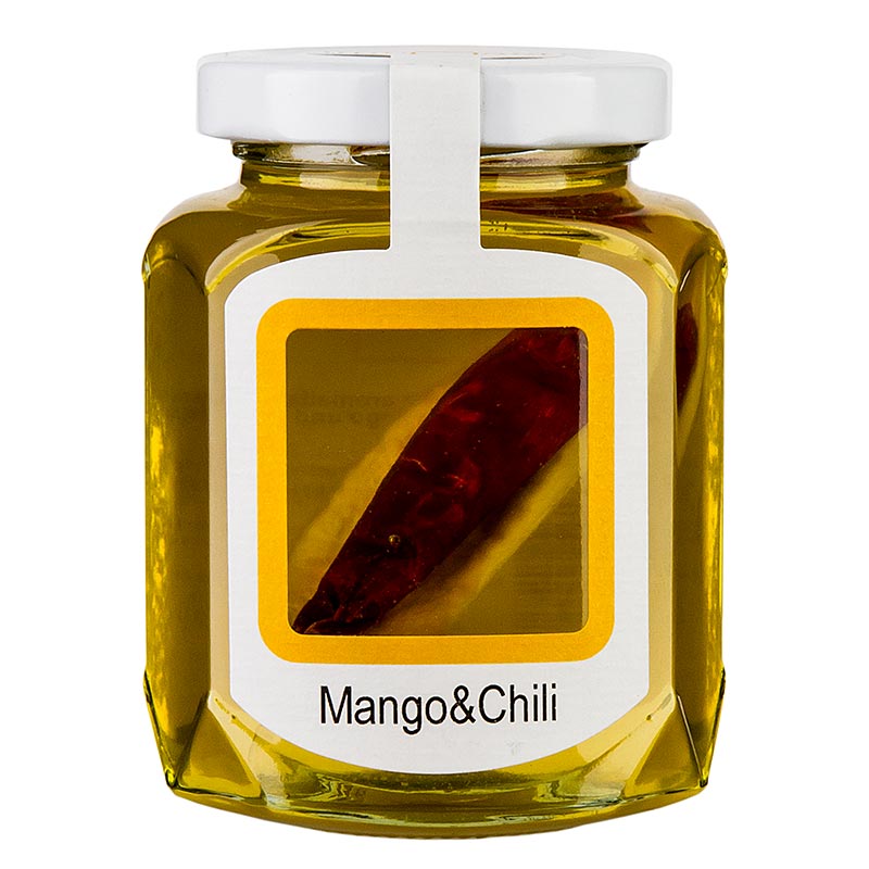 Akaasiahunajavalmiste kuivatulla mangolla ja chililla, hunajassa - 250 g - Lasi
