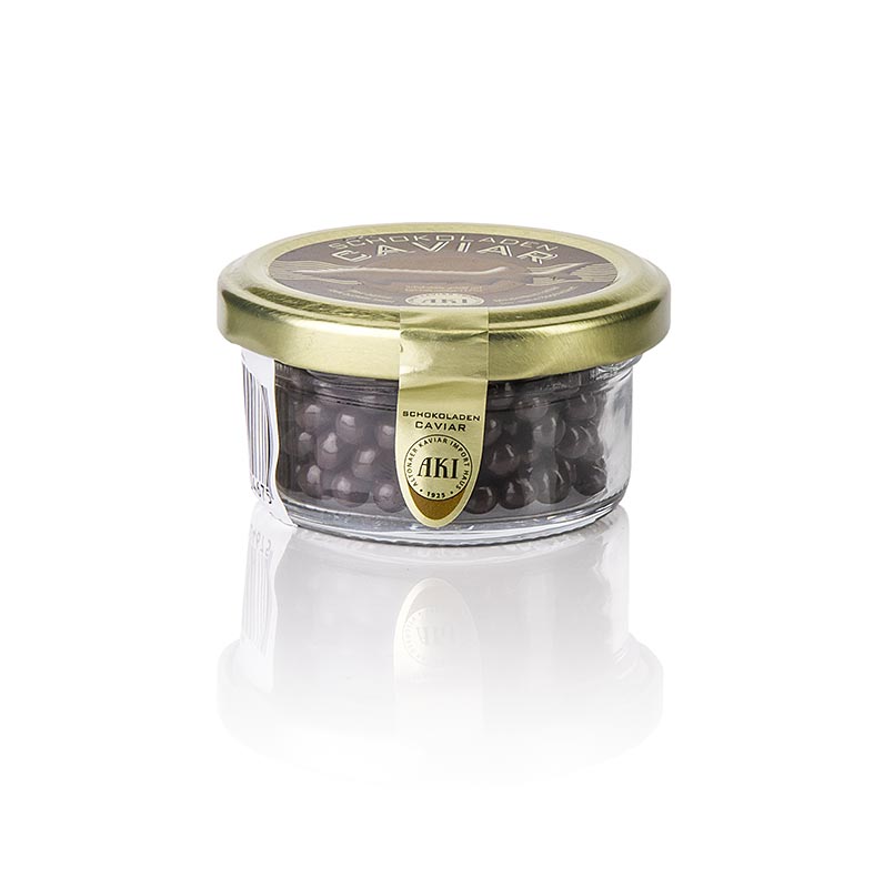Caviar de Chocolate - perolas de chocolate amargo com recheio de biscoito de cereal - 30g - Vidro