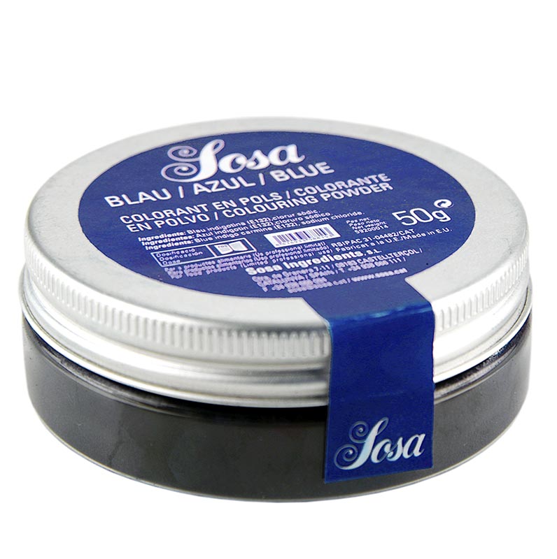 Lebensmittelfarbe, blau, wasserlösliches Puder, Sosa - 50 g - Pe-dose Lebensmittelfarbe, blau, wasserlösliches Puder, Sosa - 50 g - Pe-dose