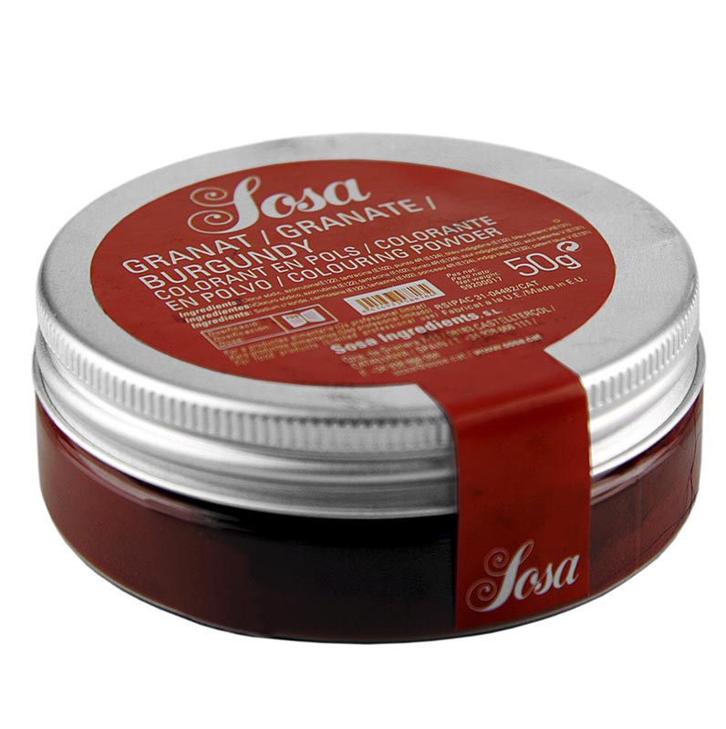 Lebensmittelfarbe, granat- / burgunderrot, wasserlösliches Puder, Sosa - 50 g - Pe-dose Lebensmittelfarbe, granat- / burgunderrot, wasserlösliches Puder, Sosa - 50 g - Pe-dose