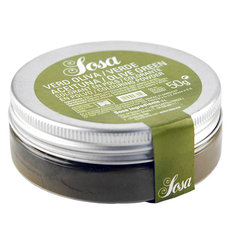 Lebensmittelfarbe, olivgrün, wasserlösliches Puder, Sosa - 50 g - Pe-dose Lebensmittelfarbe, olivgrün, wasserlösliches Puder, Sosa - 50 g - Pe-dose