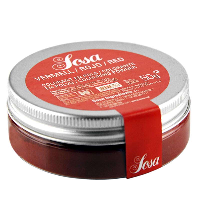 Lebensmittelfarbe, rot, wasserlösliches Puder, Sosa - 50 g - Pe-dose Lebensmittelfarbe, rot, wasserlösliches Puder, Sosa - 50 g - Pe-dose
