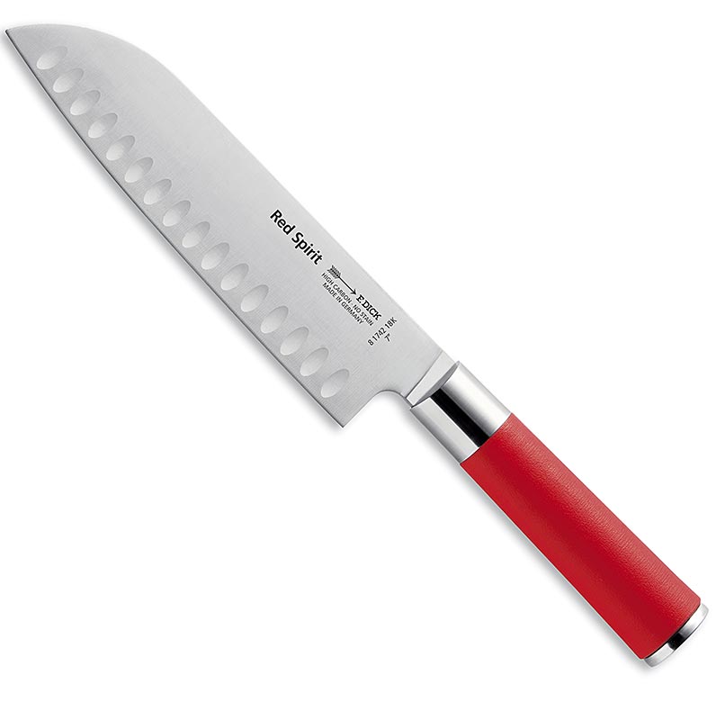 Serie Red Spirit, cuchillo Santoku con filo festoneado, 18cm, GRUESO - 1 pieza - caja