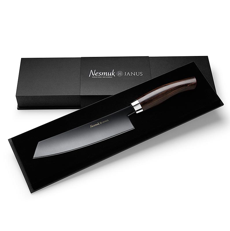 Cuchillo cocinero Nesmuk Janus 5.0, 180mm, virola de acero inoxidable, mango de granadilla - 1 pieza - caja