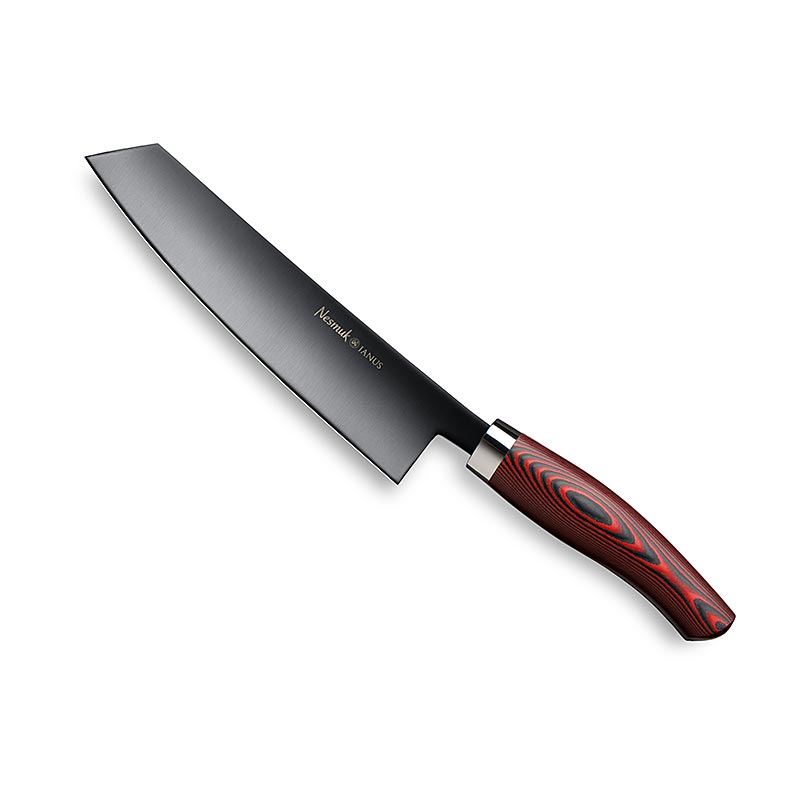 Cuchillo cocinero Nesmuk Janus 5.0, 180mm, virola de acero inoxidable, mango de Micarta roja - 1 pieza - caja