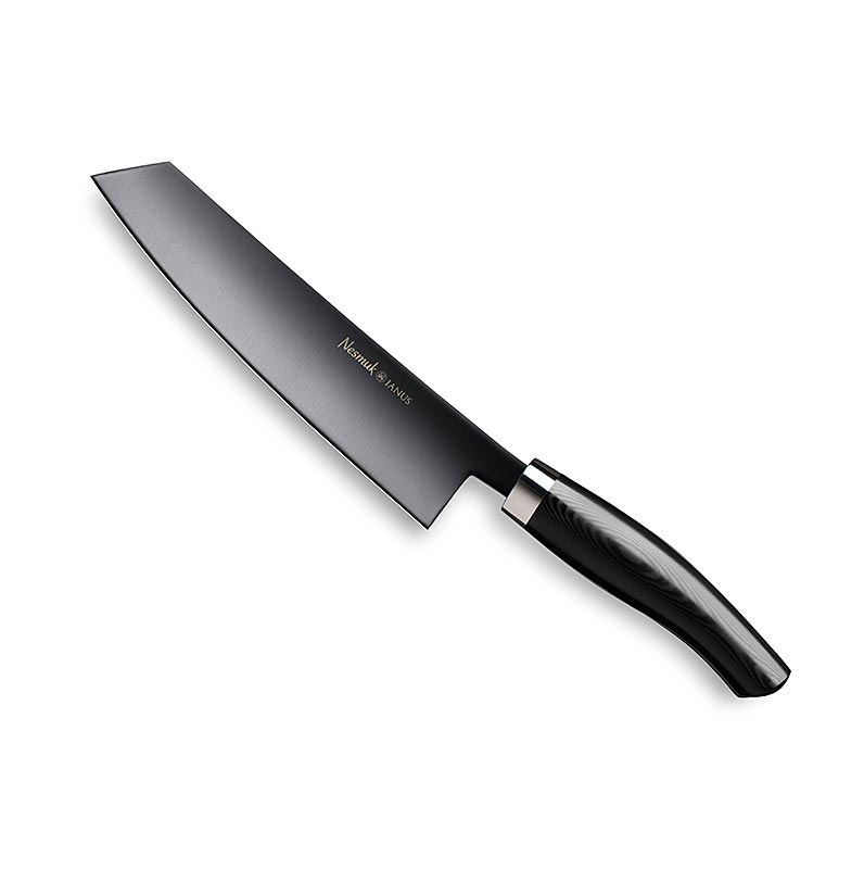Cuchillo cocinero Nesmuk Janus 5.0, 180mm, virola de acero inoxidable, mango de Micarta negra - 1 pieza - caja