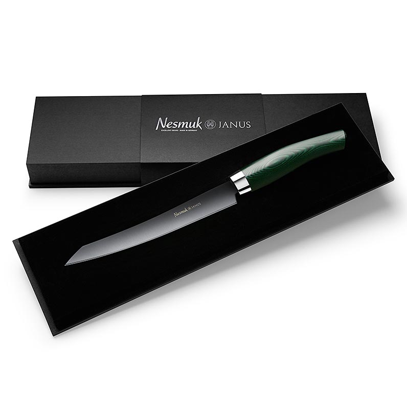 Affettatrice Nesmuk Janus 5.0, 160mm, ghiera inox, manico in Micarta verde - 1 pezzo - scatola