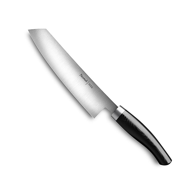 Nesmuk Soul 3.0 kokkekniv, 180 mm, hylster i rustfritt stal, svart Micarta-handtak - 1 stk - eske