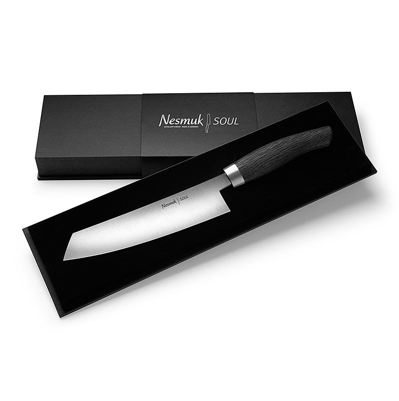 Coltello da chef Nesmuk Soul 3.0, 180mm, ghiera in acciaio inox, manico in rovere di palude - 1 pezzo - scatola Coltello da chef Nesmuk Soul 3.0, 180mm, ghiera in acciaio inox, manico in rovere di palude - 1 pezzo - scatola
