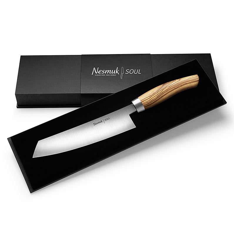 Coltello da chef Nesmuk Soul 3.0, 180mm, ghiera in acciaio inox, manico in legno d`ulivo - 1 pezzo - scatola