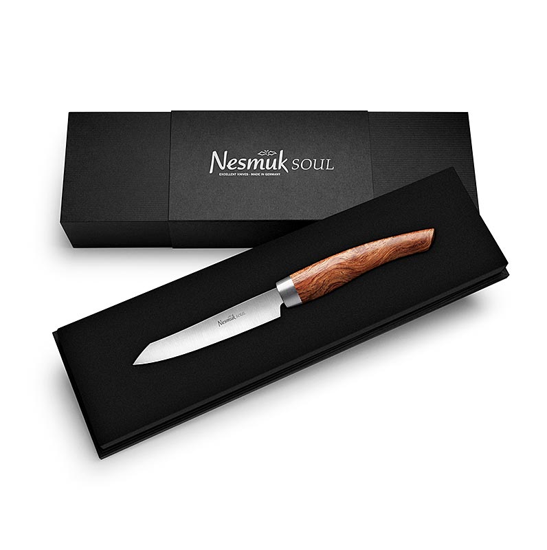 Cuchillo de oficina / pelador Nesmuk Soul 3.0, 90 mm, virola de acero inoxidable, mango de palisandro africano - 1 pieza - caja