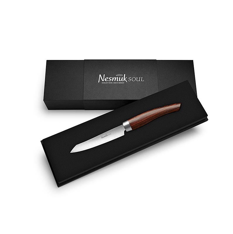 Cuchillo de oficina / pelador Nesmuk Soul 3.0, 90 mm, virola de acero inoxidable, mango Cocobolo - 1 pieza - caja