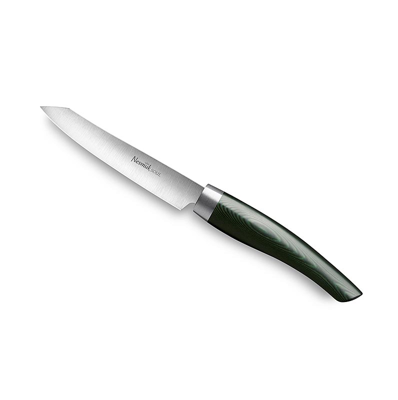 Coltello da ufficio / spelucchino Nesmuk Soul 3.0, 90mm, ghiera in acciaio inox, manico verde Mircarta - 1 pezzo - scatola