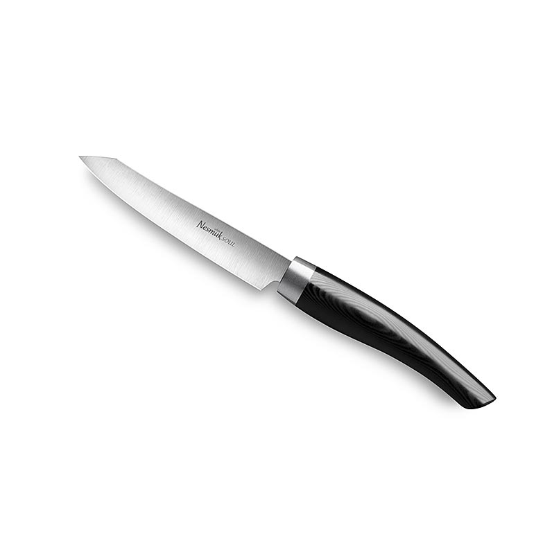 Coltello da ufficio / spelucchino Nesmuk Soul 3.0, 90mm, ghiera in acciaio inossidabile, manico Mircarta nero - 1 pezzo - scatola