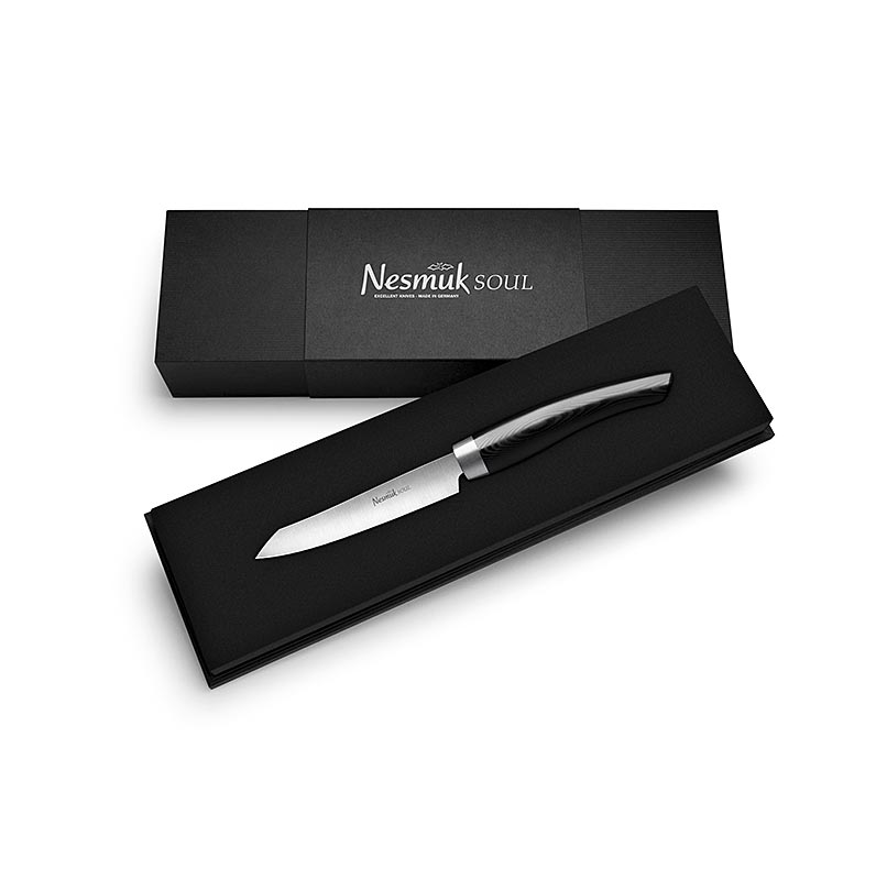 Coltello da ufficio / spelucchino Nesmuk Soul 3.0, 90mm, ghiera in acciaio inossidabile, manico Mircarta nero - 1 pezzo - scatola