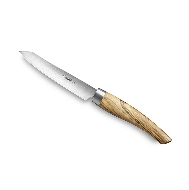 Cuchillo de oficina / pelador Nesmuk Soul 3.0, 90 mm, virola de acero inoxidable, mango de madera de olivo - 1 pieza - caja