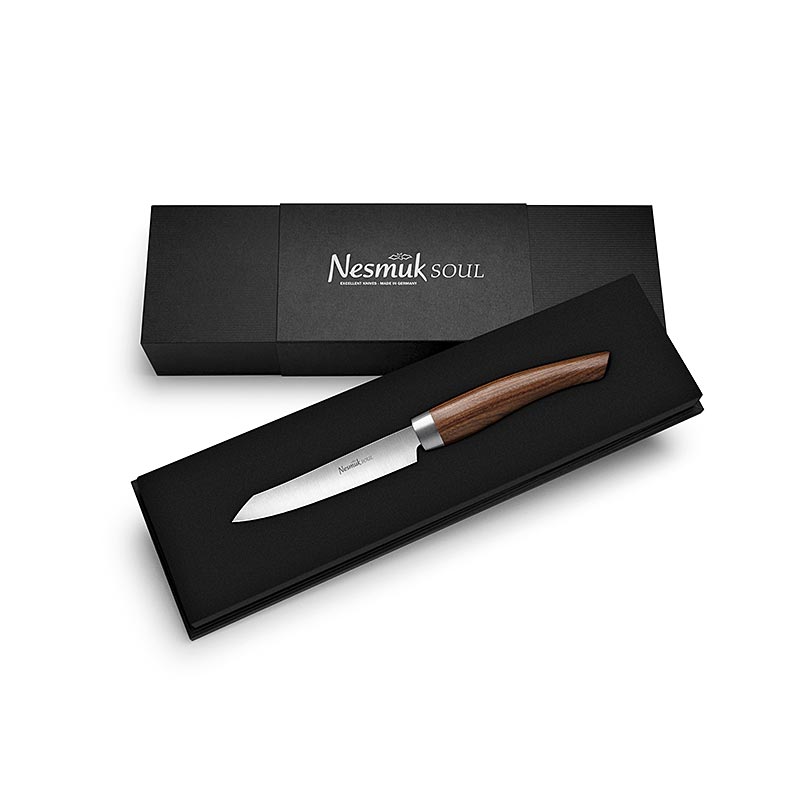 Cuchillo de oficina / pelador Nesmuk Soul 3.0, 90mm, virola de acero inoxidable, mango de Pau Ferro - 1 pieza - caja
