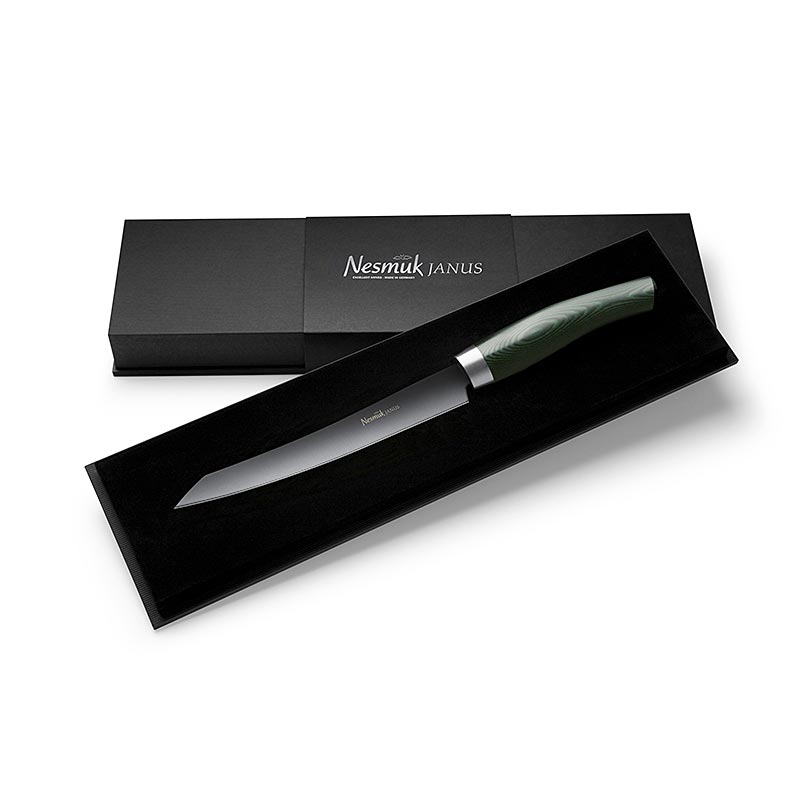 Cortadora Nesmuk Soul 3.0, 160 mm, virola de acero inoxidable, mango de Micarta verde - 1 pieza - caja
