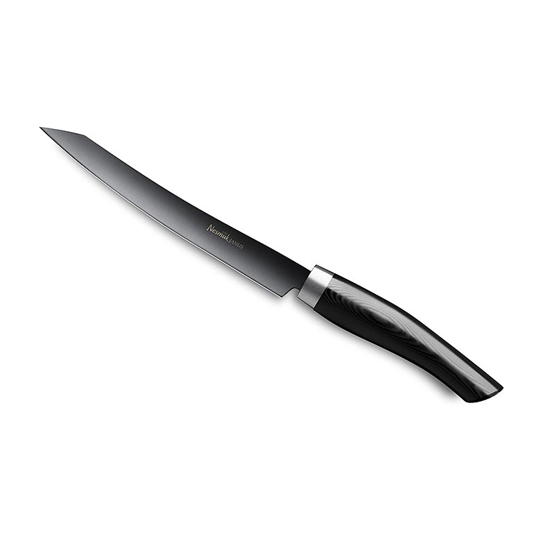 Nesmuk Soul 3.0 Slicer, 160 mm, hylster i rustfritt stal, svart Micarta-handtak - 1 stk - eske