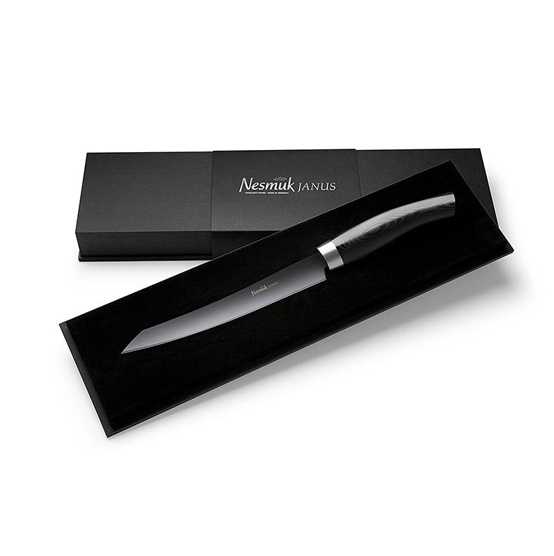 Cortadora Nesmuk Soul 3.0, 160 mm, virola de acero inoxidable, mango de Micarta negra - 1 pieza - caja