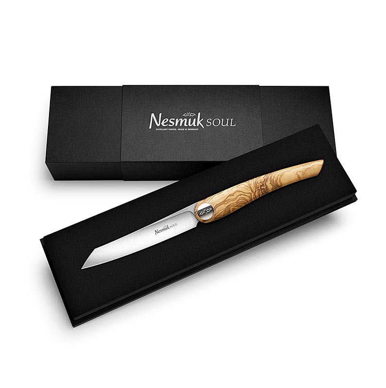 Coltello pieghevole Nesmuk Soul (folder), 202mm (115mm chiuso), manico in legno d`ulivo - 1 pezzo - scatola Coltello pieghevole Nesmuk Soul (folder), 202mm (115mm chiuso), manico in legno d`ulivo - 1 pezzo - scatola