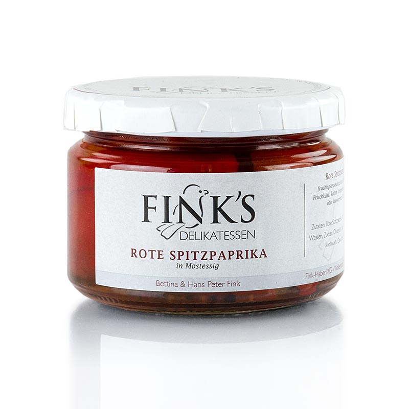 Pebrots vermells de punta, en vinagre de most Fink`s delicatessen - 240 g - Vidre