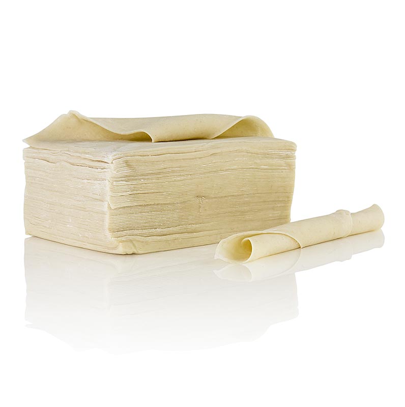Wan Tan Teig-Blätter, dick, 8,5 x 9 cm - 500 g, ca.70 St - Beutel Wan Tan Teig-Blätter, dick, 8,5 x 9 cm - 500 g, ca.70 St - Beutel