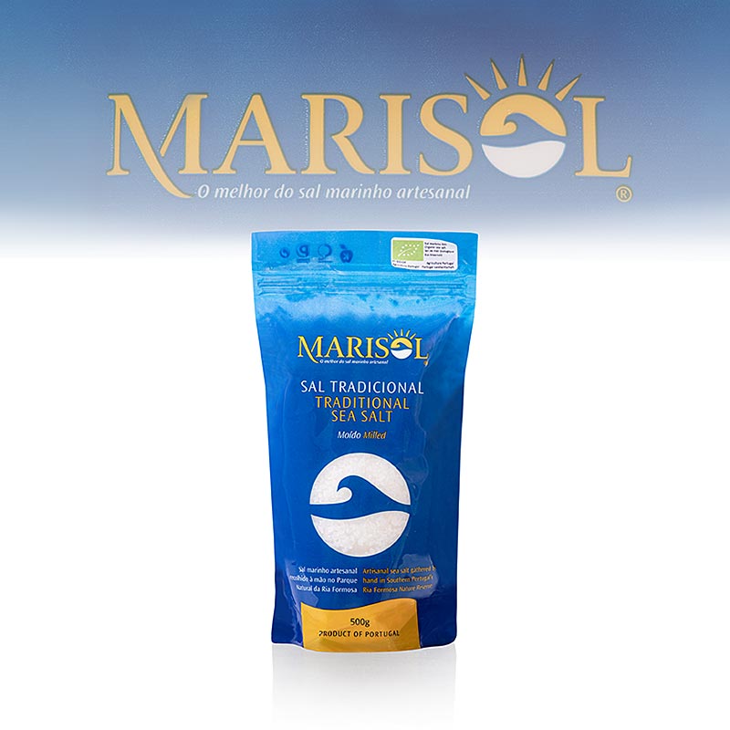 Marisol® Sal Tradicional, garam laut giling sedang, sedang, organik - 500 gram - tas