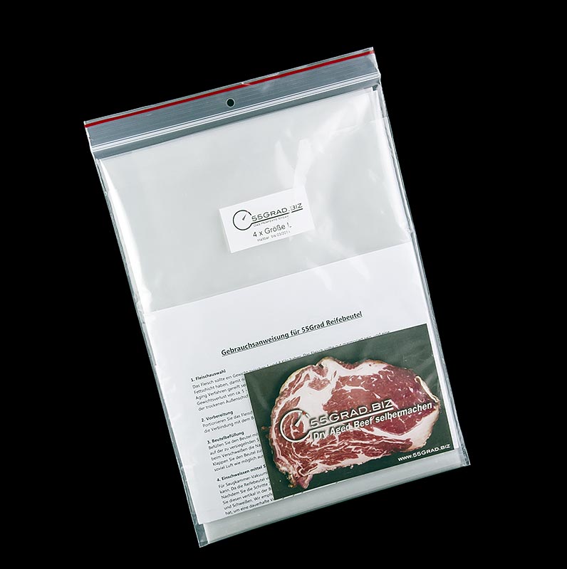 Saco de maturacao de membrana tamanho L, 300 x 600 mm, para carne maturada a seco, 55 GRAUS - 5 pecas - bolsa
