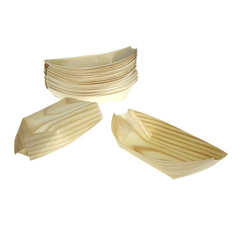 Barca usa e getta in legno, circa 10 - 11,5 cm, resistente al calore fino a 180° C - 50 pezzi - Foglio Barca usa e getta in legno, circa 10 - 11,5 cm, resistente al calore fino a 180° C - 50 pezzi - Foglio