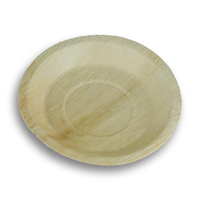 Kertakayttoinen palmunlehtilautanen, pyorea, n. Ø 24 cm, 100 % kompostoitava - 100 kappaletta - Pahvi