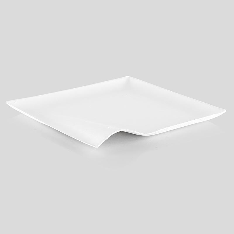 Pinggan pakai buang gelombang, diperbuat daripada gentian tebu, putih, segi empat dengan gelombang, 8 x 8 cm - 500 keping - beg