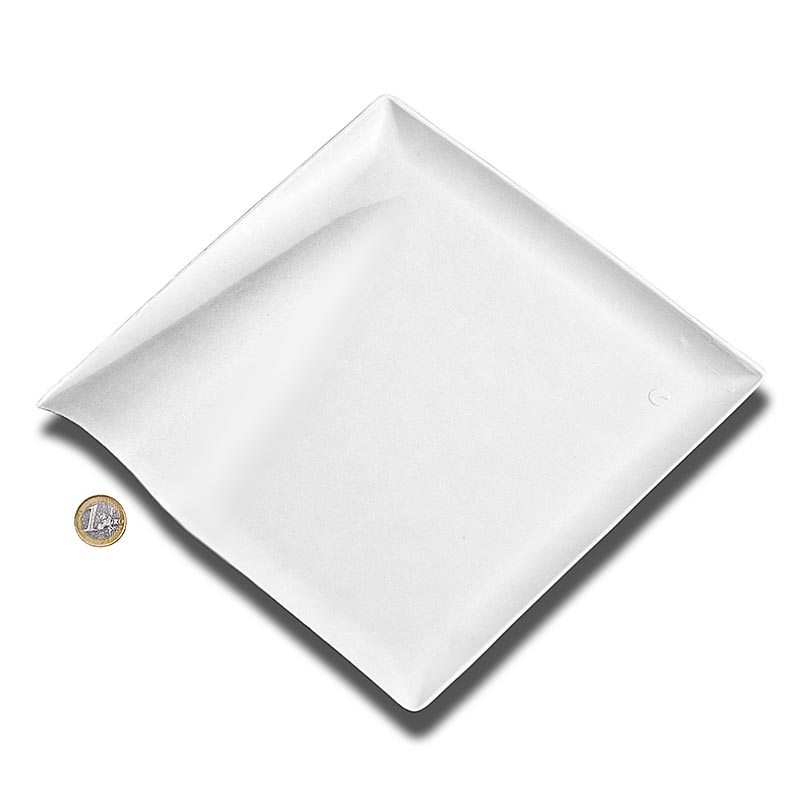 Pinggan pakai buang Gelombang, diperbuat daripada gentian tebu, putih, persegi dengan gelombang, 20.5 x 20.5 cm - 500 keping - beg