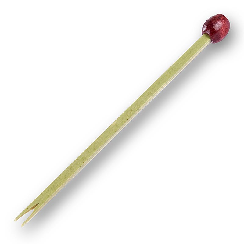 Espeto de bambu, com fenda e conta vermelha, 8 cm - 50 pecas - bolsa