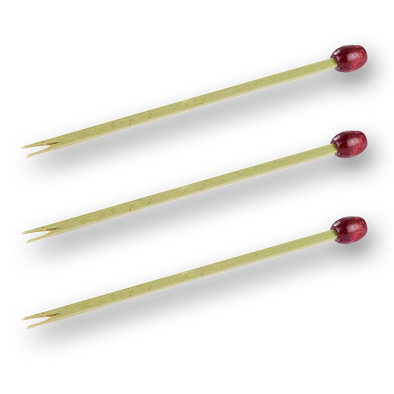 Brocheta de bambu, con abertura y cuenta roja, 8 cm - 50 piezas - bolsa