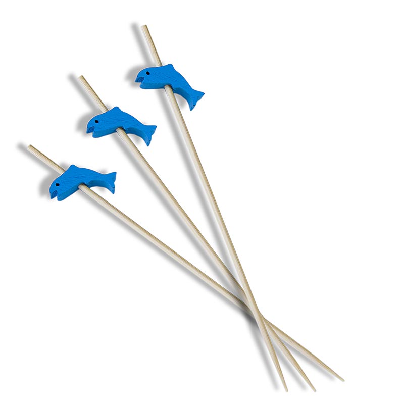 Brochetas de madera - con delfin azul, 11,2 cm - 100 piezas - bolsa