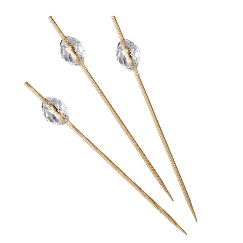 Spiedini in legno - con diamante in plastica trasparente, 9 cm - 100 pezzi - borsa Spiedini in legno - con diamante in plastica trasparente, 9 cm - 100 pezzi - borsa