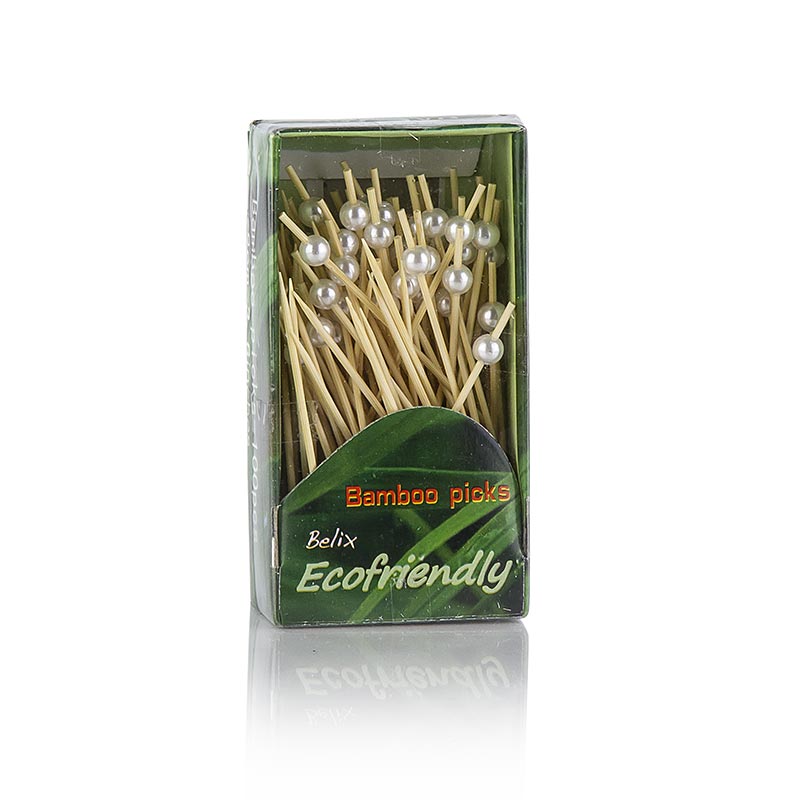 Espetos de madeira com perola artificial, 9 cm - 100 pedacos - bolsa Espetos de madeira com perola artificial, 9 cm - 100 pedacos - bolsa