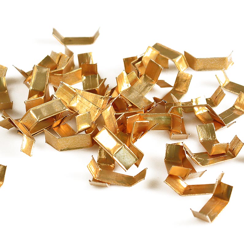 Fecho Clippfix, dourado, para sacos com fundo de polipropileno / sacos de celofane - 1.000 pecas - Cartao