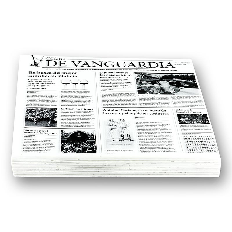 Papel snack desechable con estampado de periodico, 290 x 300 mm aprox, De Vanguardia - 500 hojas - frustrar