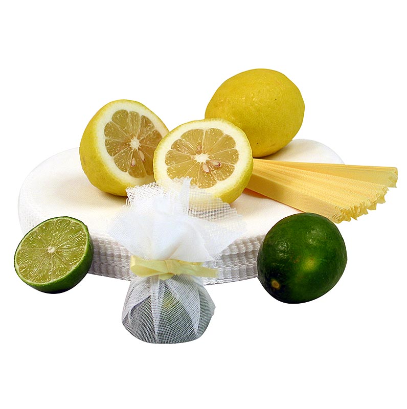 The Original Lemon Wraps: asciugamano da portata al limone, bianco, con cravatta gialla - 100 pezzi - borsa