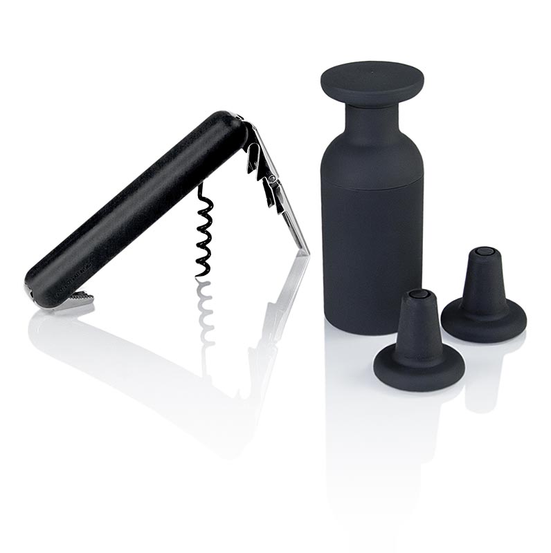 Set anggur Norm dengan pisau pelayan, pompa vakum dan 2 gabus, 14cm, o 5cm, tampilan karbon - 4 buah - Kardus Set anggur Norm dengan pisau pelayan, pompa vakum dan 2 gabus, 14cm, o 5cm, tampilan karbon - 4 buah - Kardus