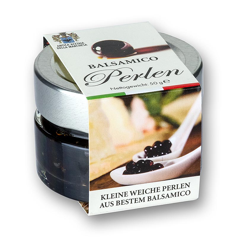 Aceto balsamico al caviale piccante, perla misura 3-5mm, sfere, Terra del Tuono - 50 g - Bicchiere