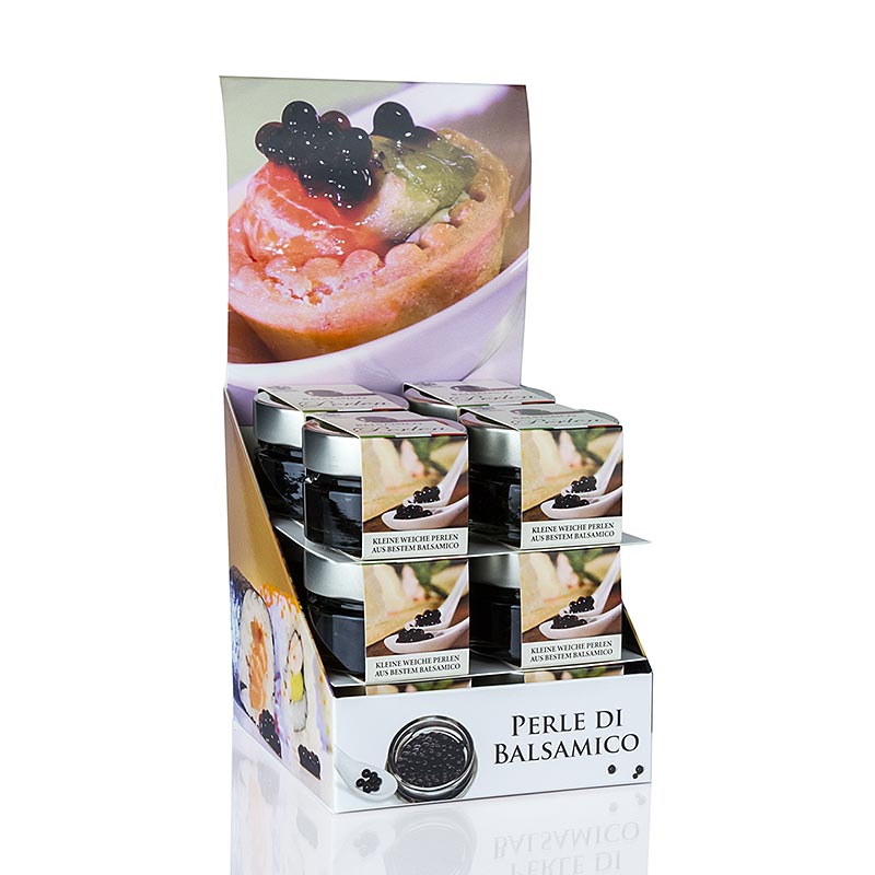 Cuka balsamic kaviar pedas, ukuran mutiara 3-5 mm, bulatan, Terra del Tuono - 50 gram - Kaca