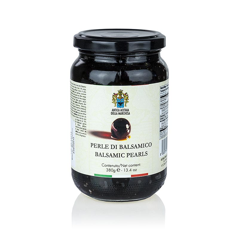 Aceto balsamico al caviale piccante, perla misura 3-5mm, sfere, Terra del Tuono - 380 g - Bicchiere