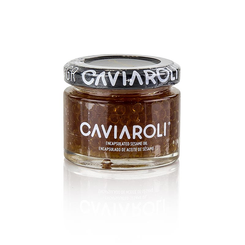Caviaroli® caviale all`olio, piccole perle di olio di sesamo - 50 g - Bicchiere