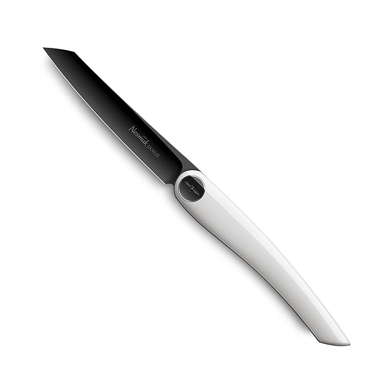 Nesmuk Janus Klappmesser (Folder), 202mm (115mm geschl.), weißer Klavierlack - 1 Stück - Schachtel Nesmuk Janus Klappmesser (Folder), 202mm (115mm geschl.), weißer Klavierlack - 1 Stück - Schachtel